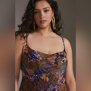 NWT Anthropologie silky slip dress Elyse print floral spring x small petite